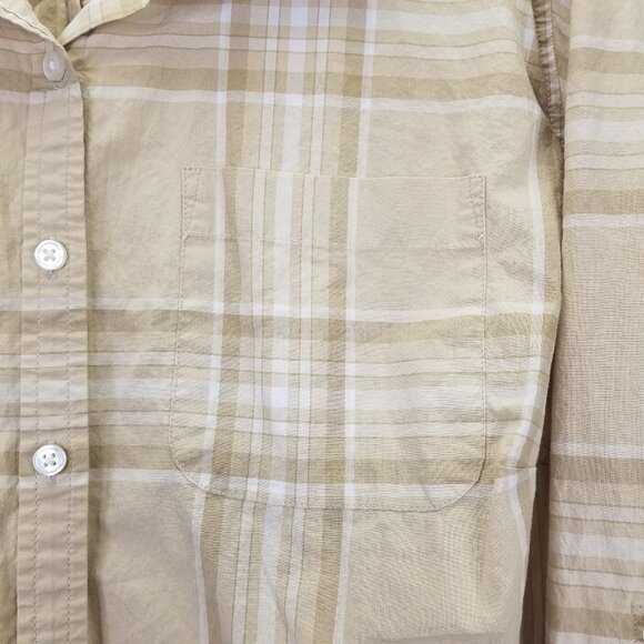 Lands End Button Up Shirt Women 2X 20-22 Brown Plaid Cotton Long Sleeve Tab Camp - Picture 5 of 14